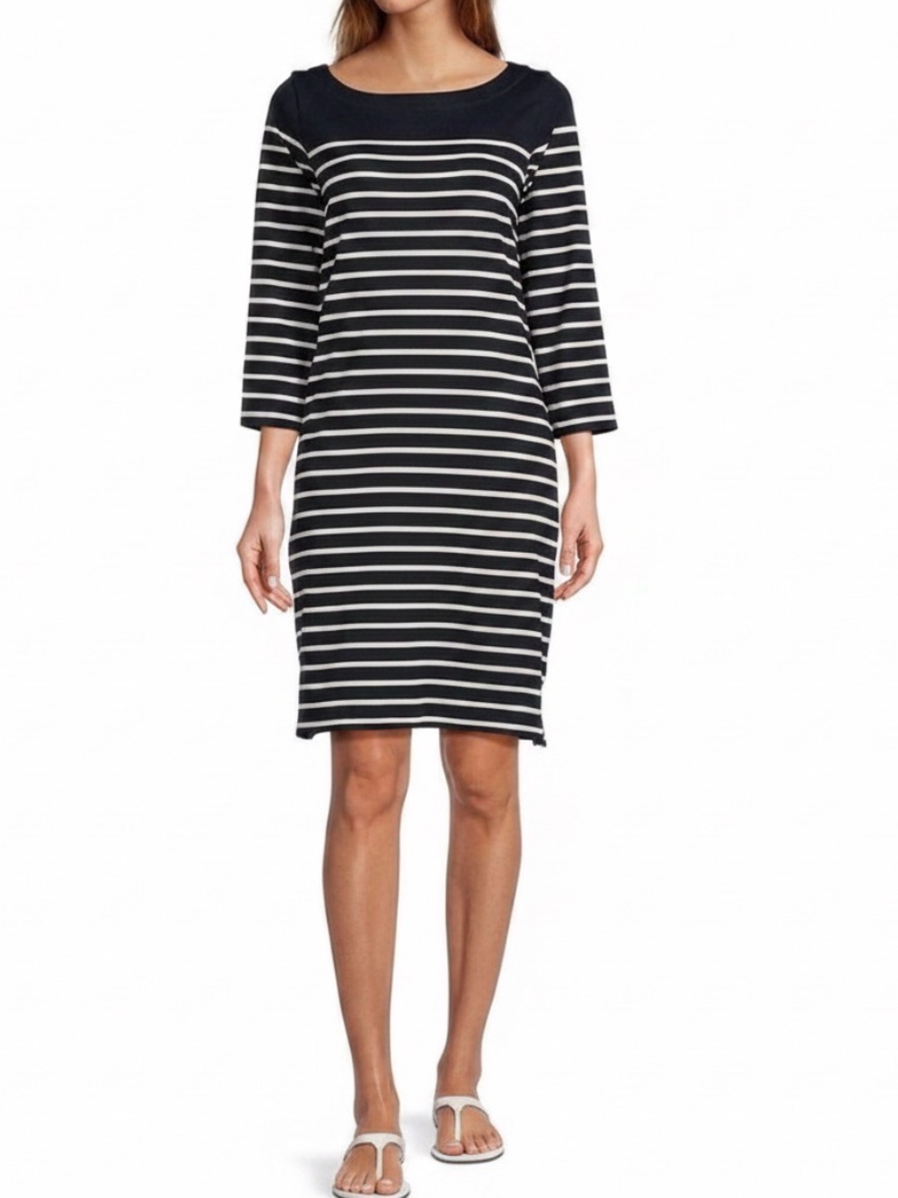 L.L. Bean White Mariner Boatneck Midi Dress